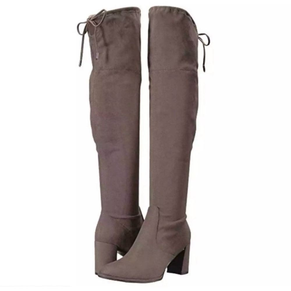 Taupe Over The Knee Heeled Boots